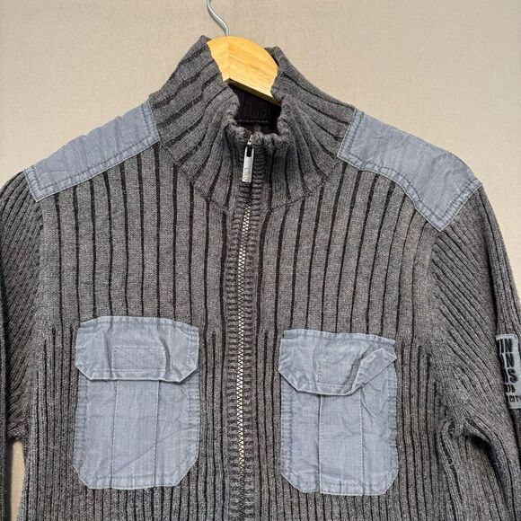Calvin Klein Men’s Grey Zip Up Knit Sweater Size Small High Neck Cotton Blend - Picture 2 of 9